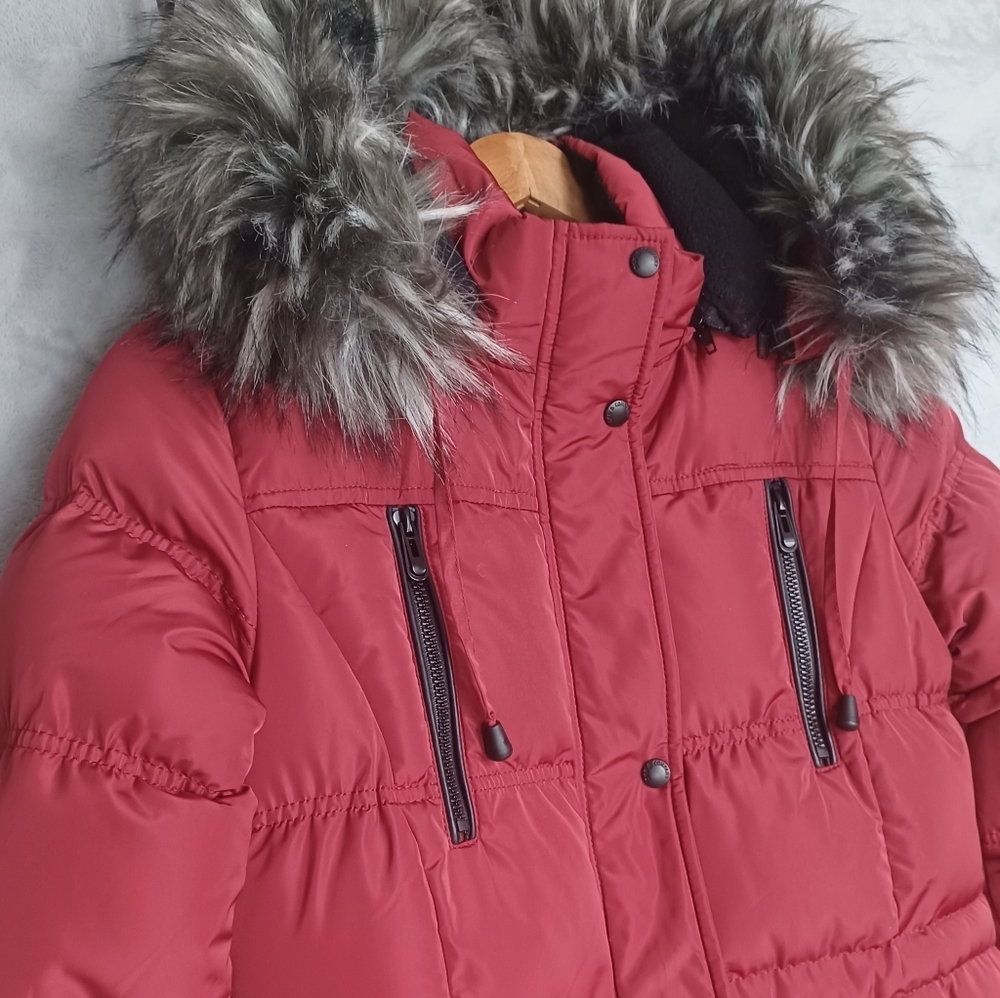 Canadian Outdoors Womens Red Small Parka Long Puffer Coat Faux Fur Hood Jacket - Picture 4 of 15